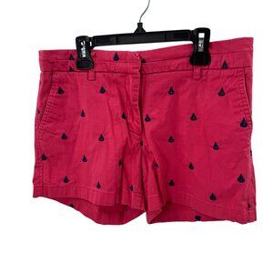 British Khaki Womens Pink Shorts W/Navy Sailboats Print Size 6 Cotton Blend